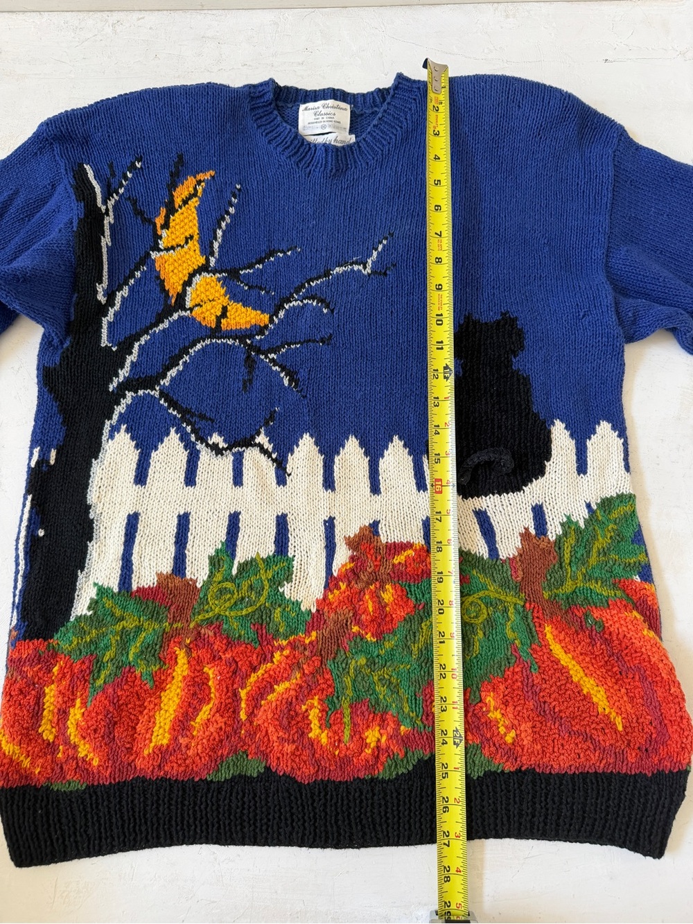 Vintage Marisa Christina Hand-Knit Sweater Halloween Cats Pumpkin Granny Size XL - Picture 6 of 6